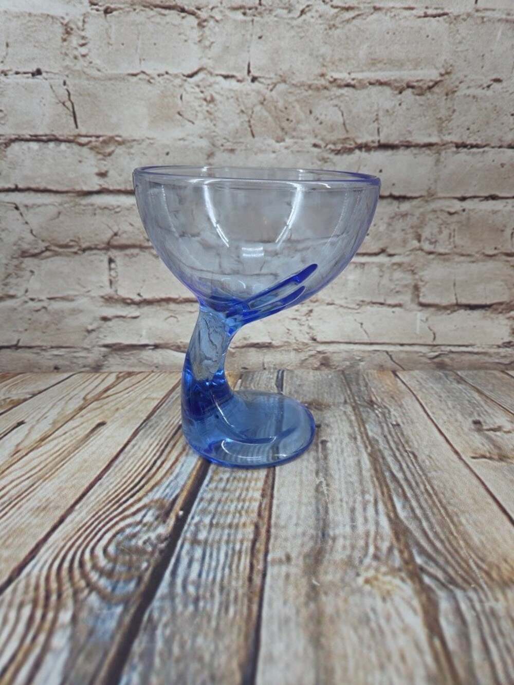 Bormioli Rocco Jerba 11oz Blue Wing Glass Dessert Cup Goblet Italy Curved Stem